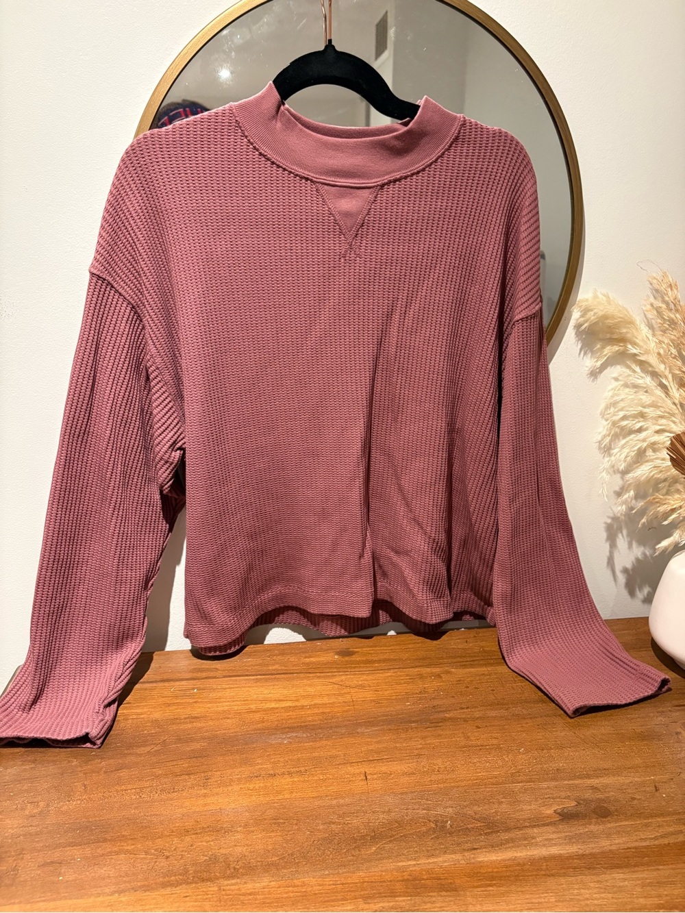 Gap Women's Mauve Waffle Long-Sleeve Top